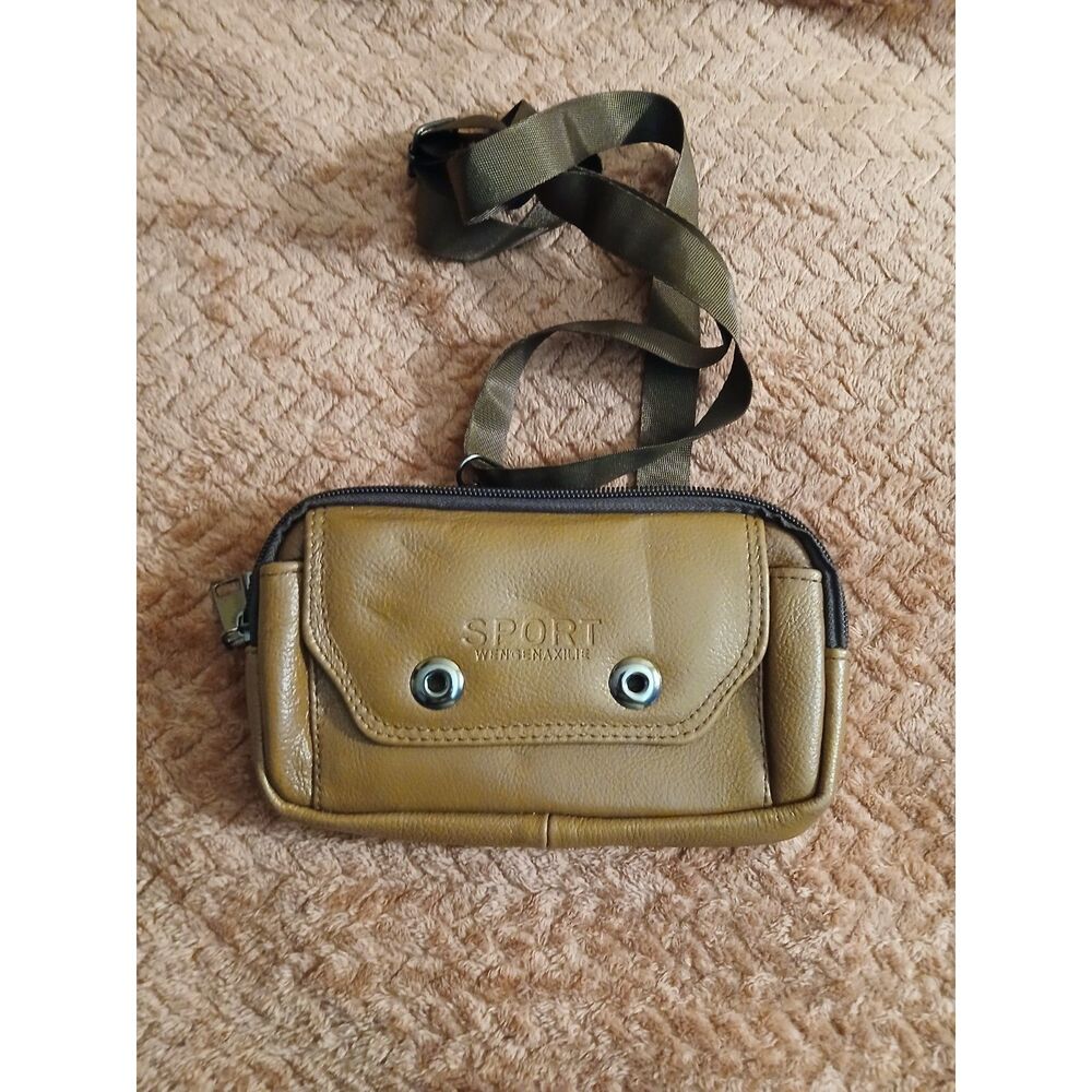 Sport Tan Brown Small Crossbody Shoulder Utility Bag Multi Pocket Adjustable